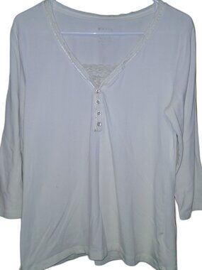 White Stag White Henley Top Lace Trim Long Sleeve Size XL
